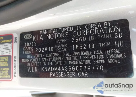 2016 Kia Rio Lx from USA, damaged, VIN KNADM4A36G6639770